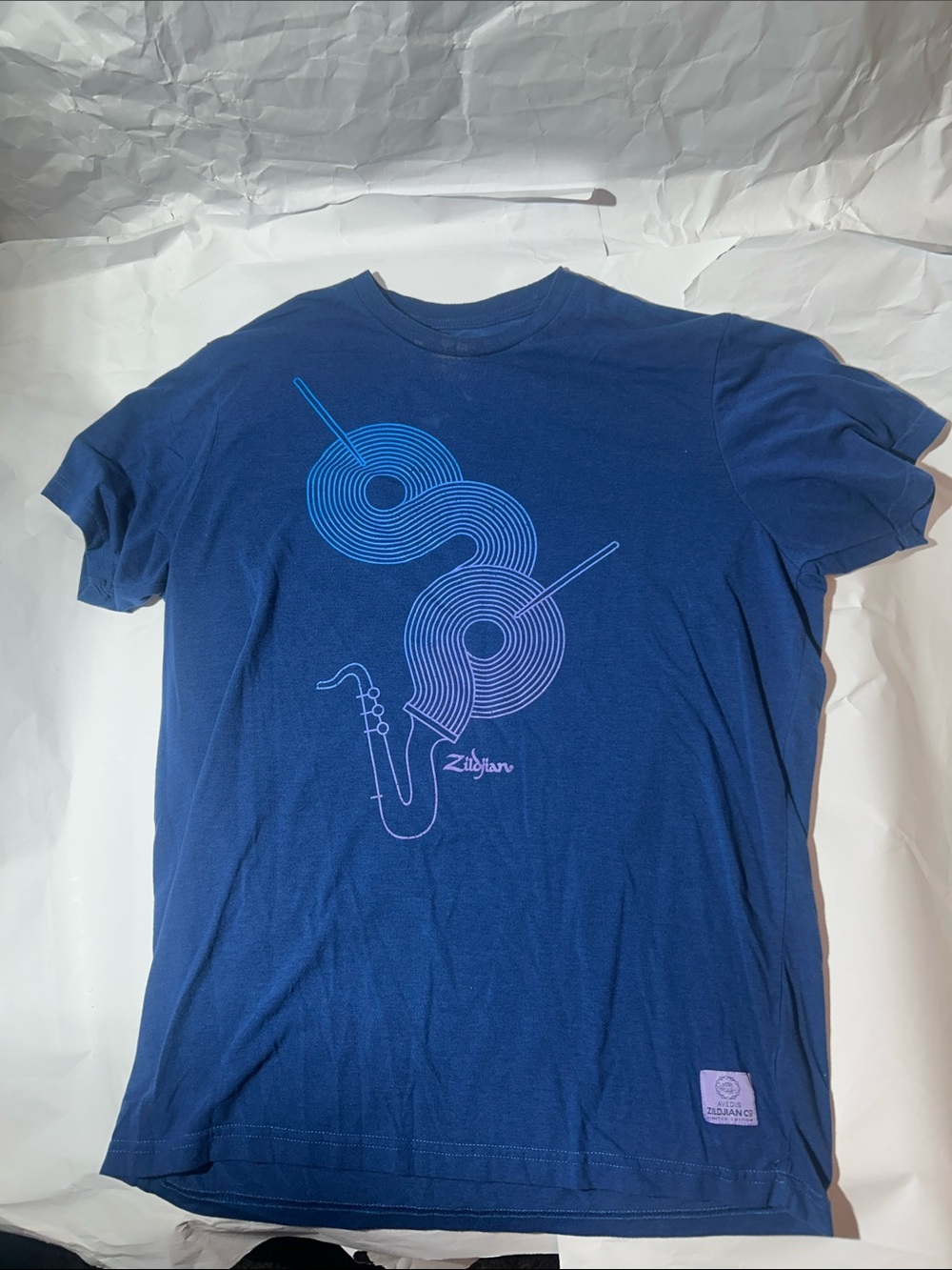 Zildjian Symbols Short Sleeve Graphic Tee in Navy Blue and Lavender w/ Stains